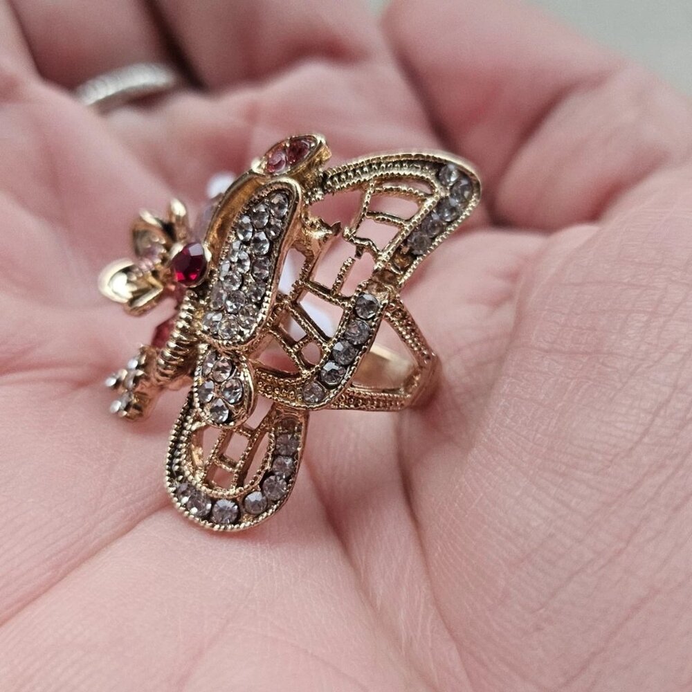 Fashion Ring Butterfly Shape Fancy Jewelry Ring Pink/Red Crystals Sz New Defect - Picture 4 of 12